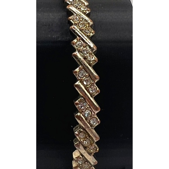 Sparkling Crystal Zigzag Bangle Bracelet 8.5" Gold Tone Statement Jewelry - Picture 2 of 4
